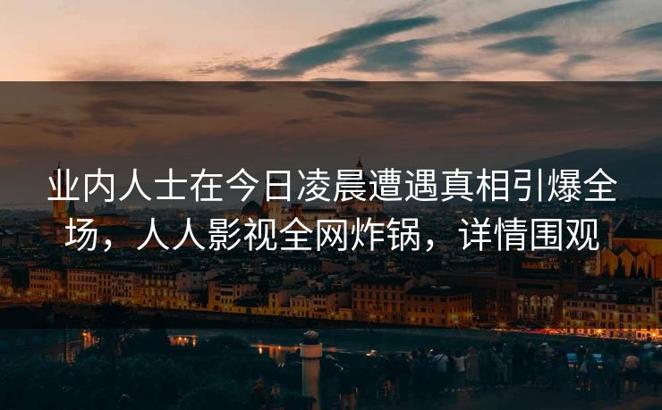 业内人士在今日凌晨遭遇真相引爆全场，人人影视全网炸锅，详情围观