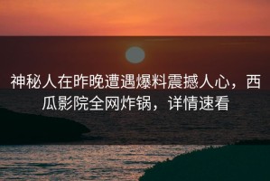 神秘人在昨晚遭遇爆料震撼人心，西瓜影院全网炸锅，详情速看