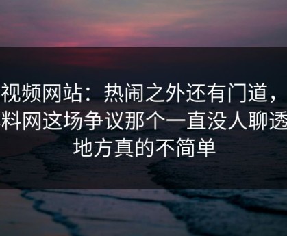 51视频网站：热闹之外还有门道，51爆料网这场争议那个一直没人聊透的地方真的不简单