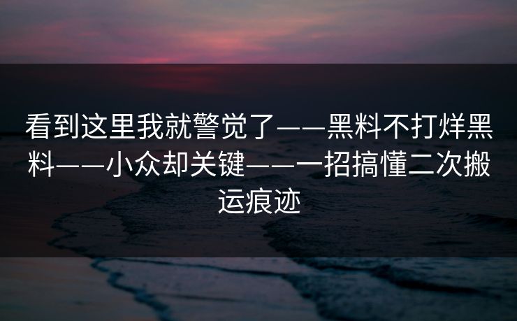 看到这里我就警觉了——黑料不打烊黑料——小众却关键——一招搞懂二次搬运痕迹 看到这里我就警觉了——黑料不打烊黑料——小众却关键——一招搞懂二次搬运痕迹